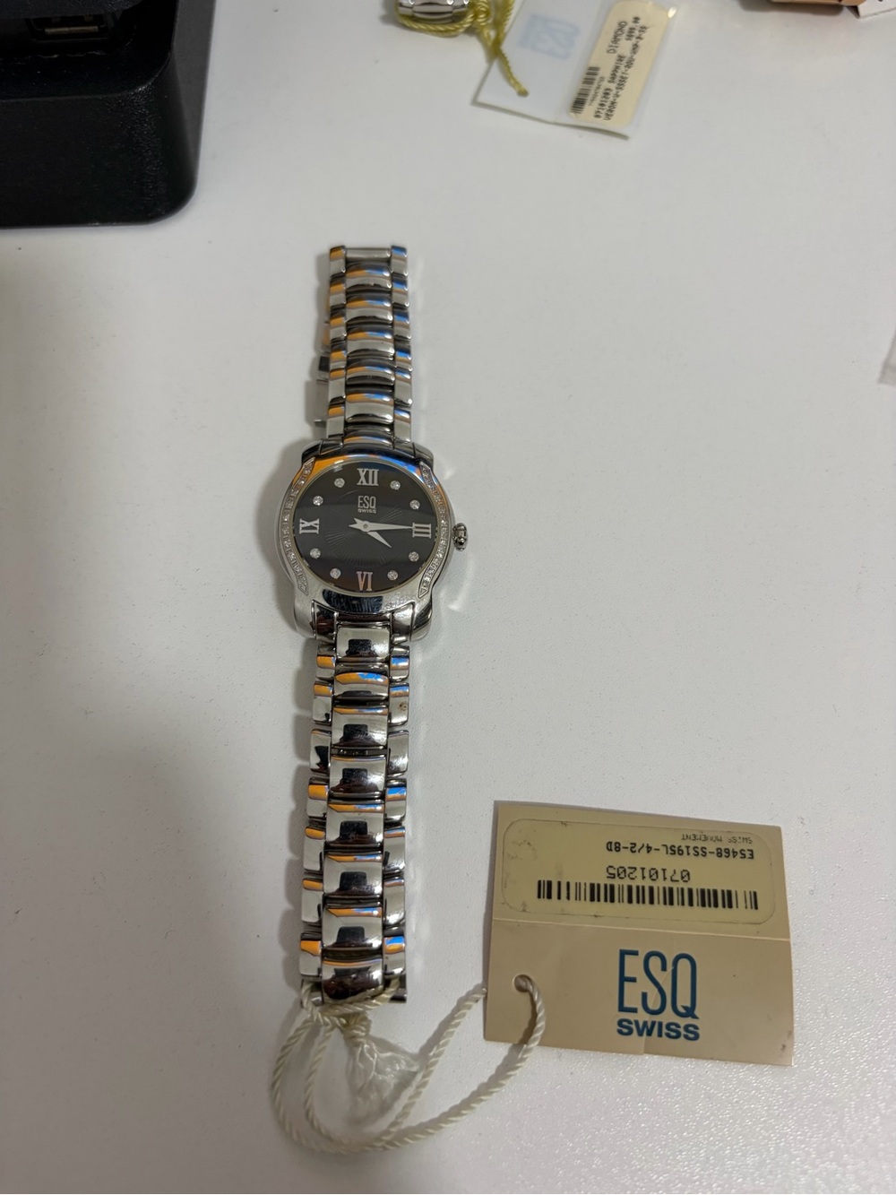 Women's Silver Bracelet Watch with Black Dial-diamonds